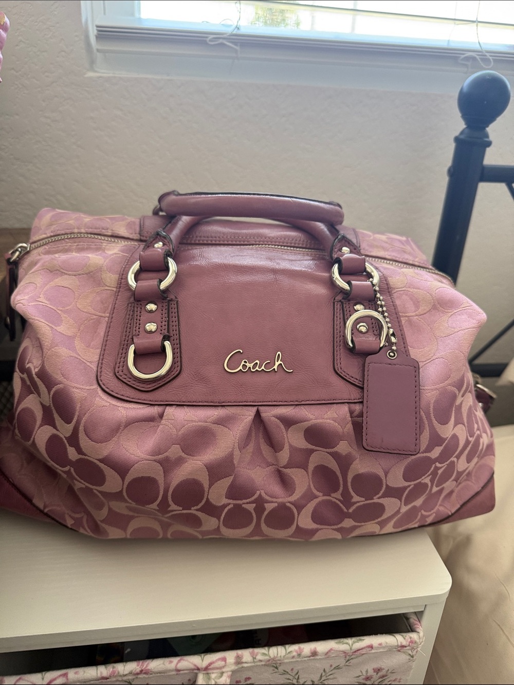Coach Ashley Signature Satchel with Leather Trim